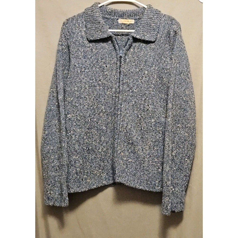 Mountain Lake Womens Blue Fleck Knit Sweater Collared 1/4 Zip Pullover Cozy...